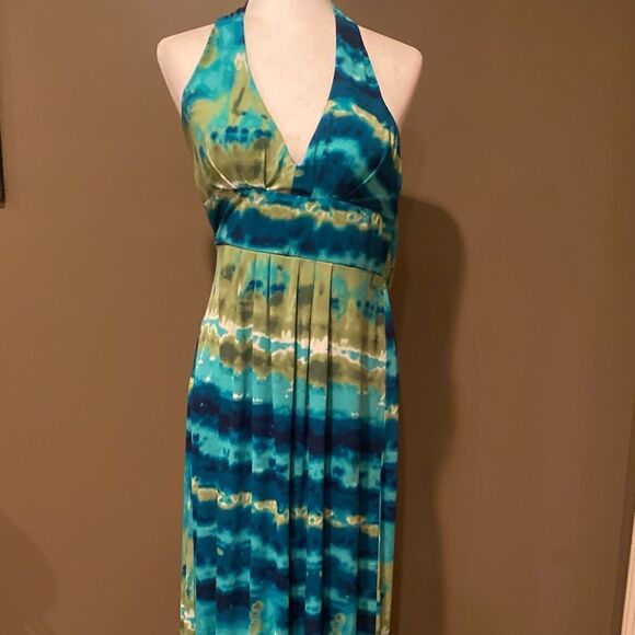 Bisou Bisou Halter Top Maxi Dress Tie Dye Size 10 Padded Bra - Picture 2 of 10